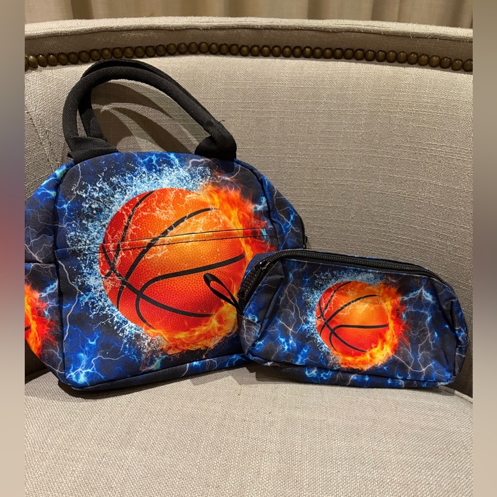 Basketball Print Insulated Lunch Bag and Pencil Case